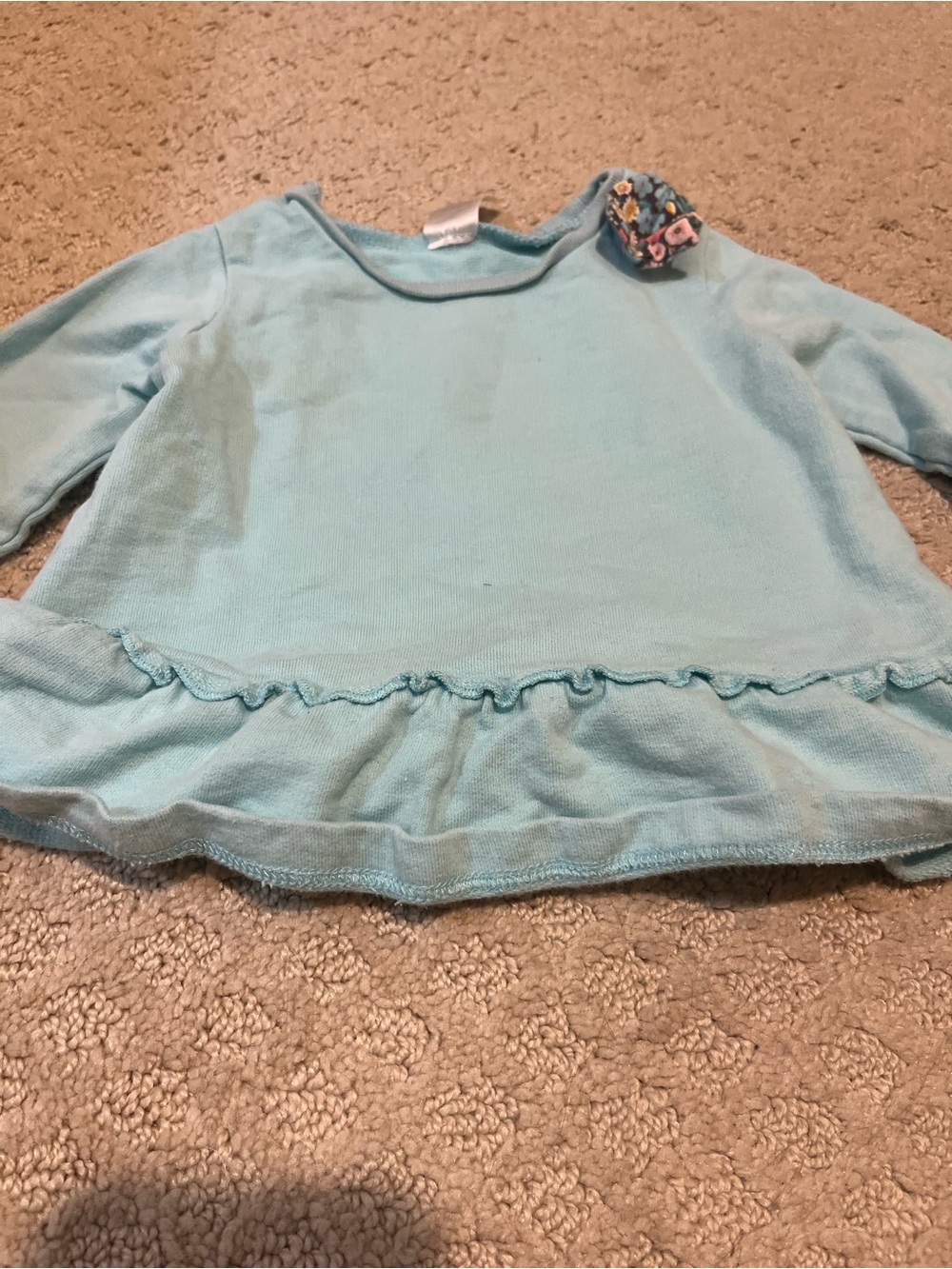 Carter's Light Blue Long-Sleeve Ruffle Hem Top with Flower Accent